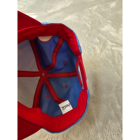 Coca-Cola Japanese Logo Snapback Hat Light Blue Red Two Tone Baseball Cap - Picture 7 of 9